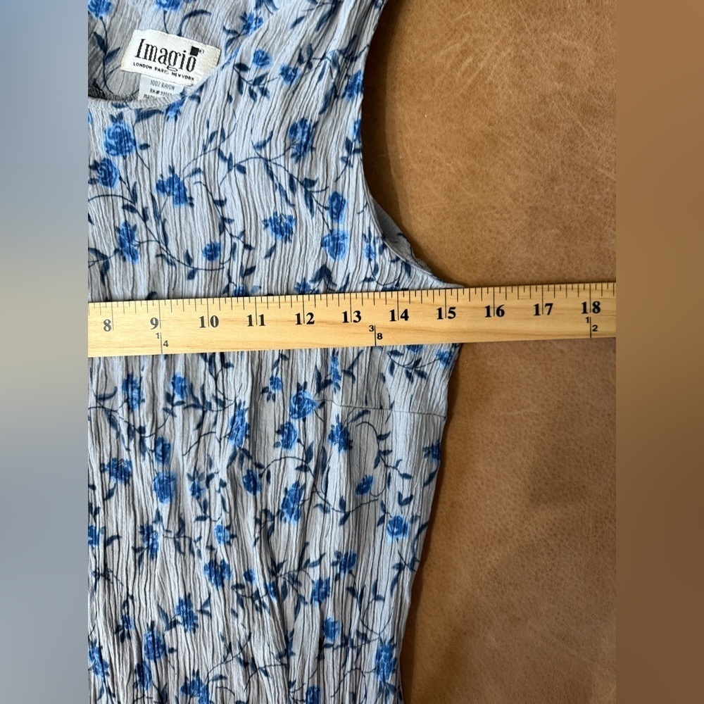 Vintage Imagio Gray And Blue Floral Midi Dress Cottagecore Country Whimsy Sz 14 - Picture 4 of 7